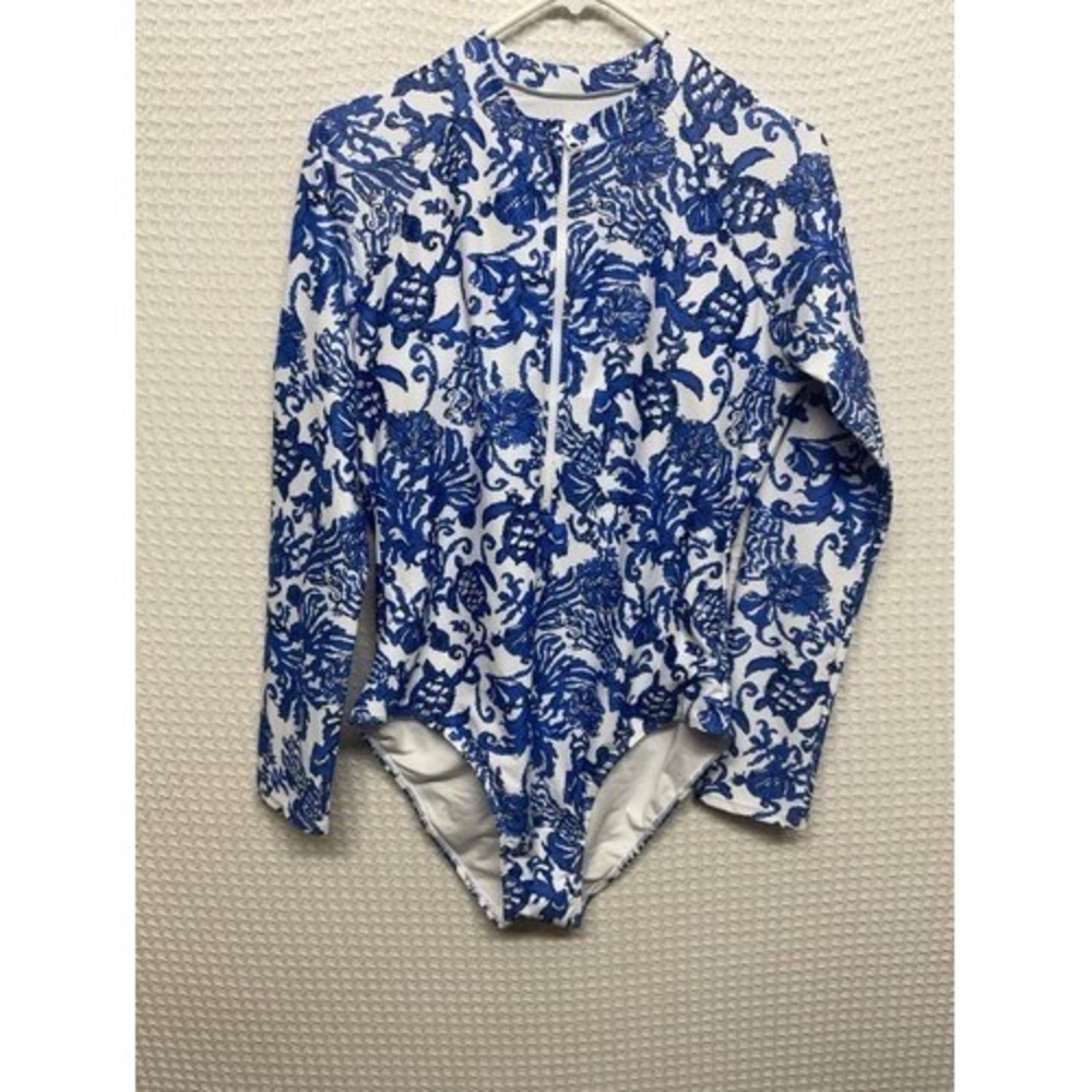 NWOT Attraco Rash Guard Long Sleeve 1/2 Zip One Piece Swimsuit Women L China